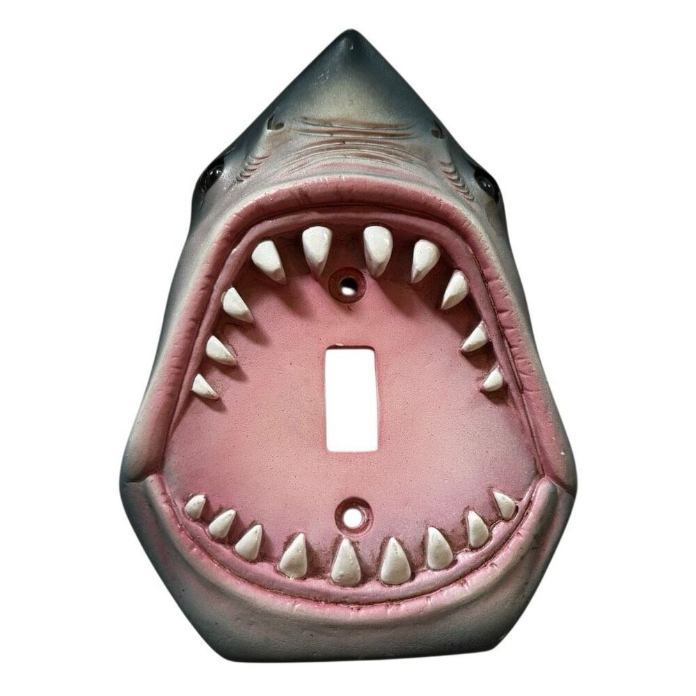 3D Shark Open Mouth Light Switch Cover Plate Vintage Novelty Resin Wall Decor